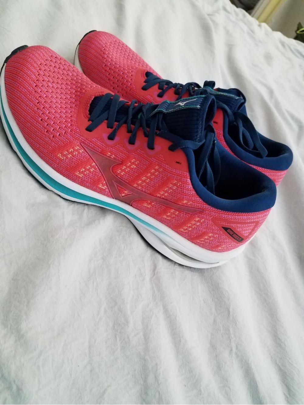 Mizuno Womens Wave Rider 25 Waveknit Pink/Cyan Running Shoes Sneakers Size 10
